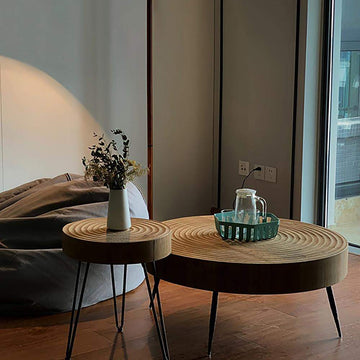 Solid Wood 2 Piece Nesting Coffee Table 3 Leg Natural Wood Veneer-Richsoul-Coffee Tables,Furniture,Living Room Furniture